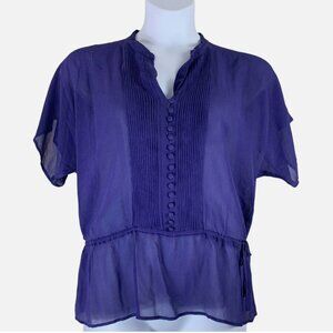 Joie Silk Short Sleeve V neck Drawstring Blouse (Blue / Purple / Indigo) Medium